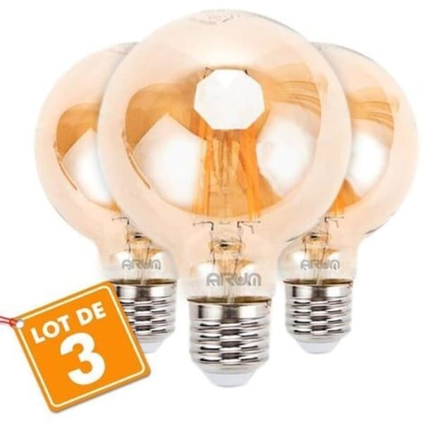 Sæt med 3 ravfarvede LED-glødepærer E27 G80, 6W