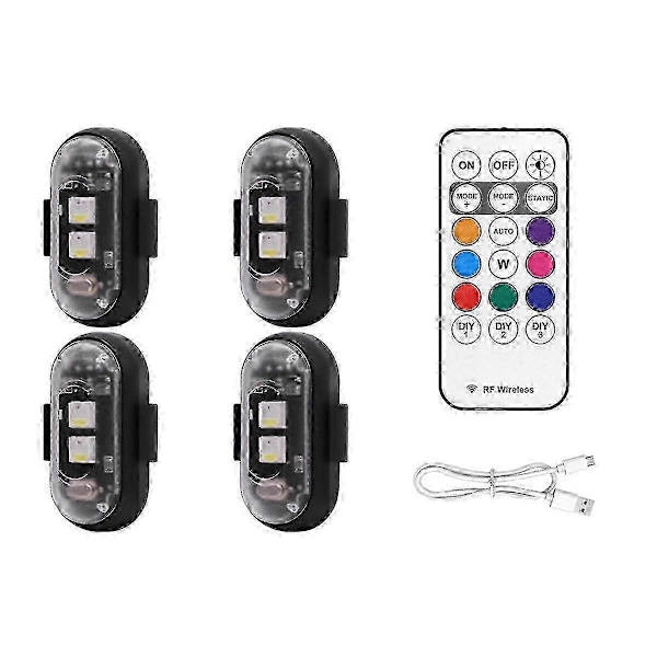 4 kpl Langattomat LED-strobovalot kaukosäätimellä, 8 väriä, USB-lataus, vedenkestävä hätävaroitus