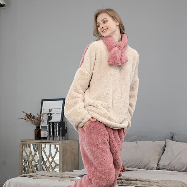 Dames Pyjamasæt Fleece Pyjamas Fluffy Pyjamas til Kvinder Bløde Behagelige Vinter Pjs Sæt - X-Large