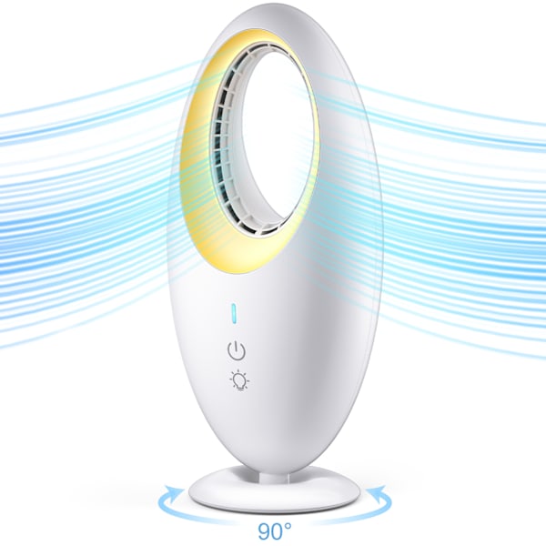2025 Ny Desktop Bladeløs Fan Mini USB Opladning Desktop Natlampe 90° Automatisk Roterende Bladeløs Fan