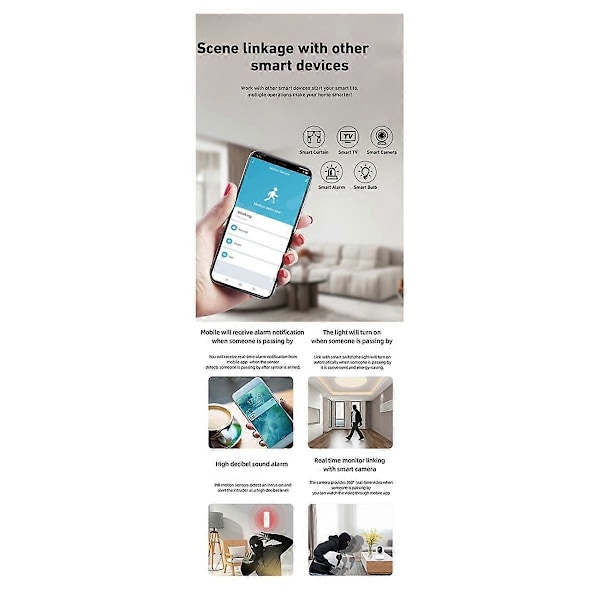 Tuya Wifi Infraröd Rörelsesensor Alarm - Inbrottslarm Lämpligt för Hem/Garage/Butiker