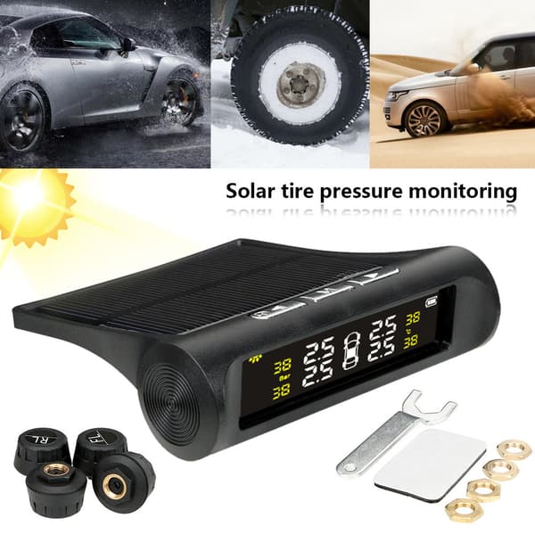 T1 Bil TPMS Däcktrycksövervakningssystem Solcellsdriven Trådlös Extern Trycksensor Realtids Däcktemperatur Tryckmonitor Display