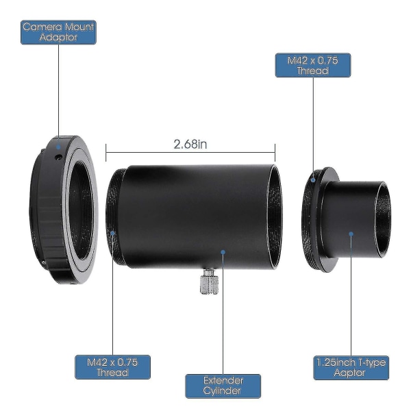 Teleskopkamera 1,25 tommer T-ring-monteringsadapter + rør for Canon Eos