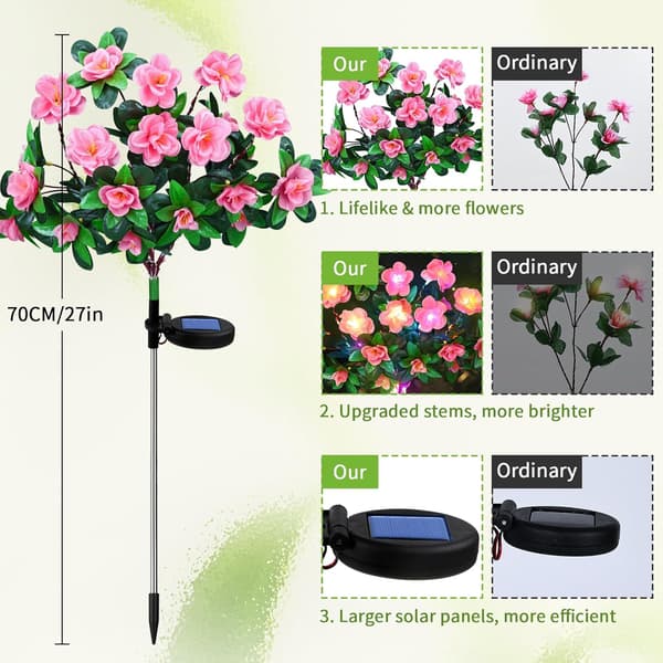 Solblomslampor Utomhusträdgård - 2-pack Rhododendron Solcellslampor, Trädgårdsprydnader Utomhus (Rosa) [Energiklass A]