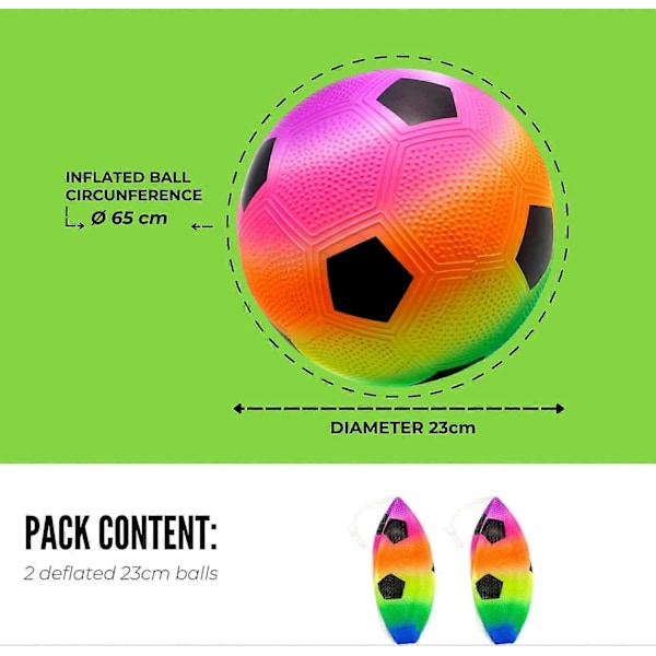 PVC-boll för barn. Regnbågsfärgad uppblåsbar fotboll. Mjuk boll för barn. Perfekt boll för lek på stranden, i parken, vid poolen, på semester. 23 cm i diameter.