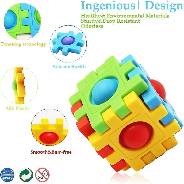 12 stk Mini Pop It Fidget Legetøj, Magic Cube Connecting Puslespil Push Pop Legetøj til børn og voksne, afstressende legetøj, flerfarvet undervisningsbygning Blo