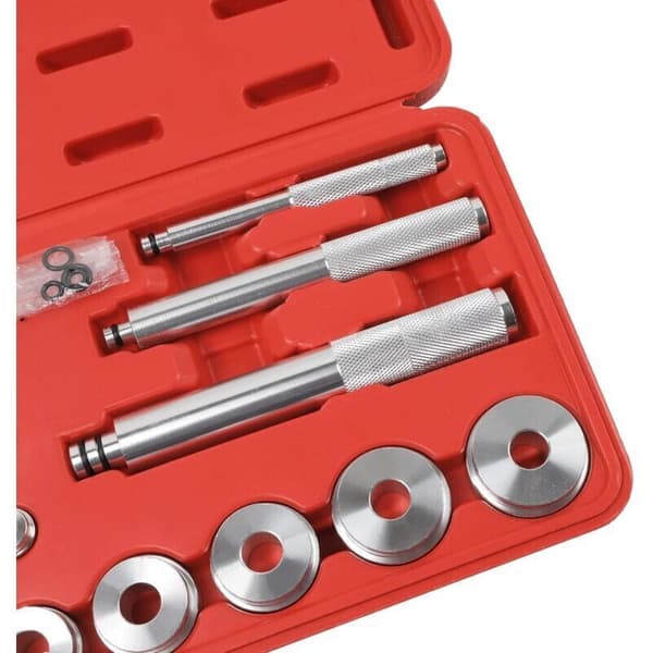 Sæt med 17 værktøjer til montering og afmontering af lejer. Holdbart aluminium. Anti-slip design. Til billejer.