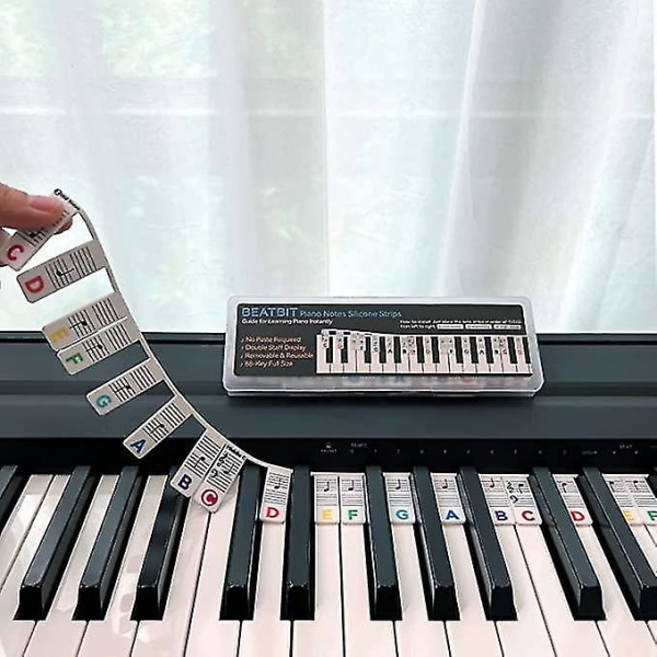 Klavernoteguide til begyndere, aftagelige klaverkeyboardnoteetiketter til læring, 88-tangenters fuld størrelse, lavet af silikone, klistermærker uden brug, genanvendelige og