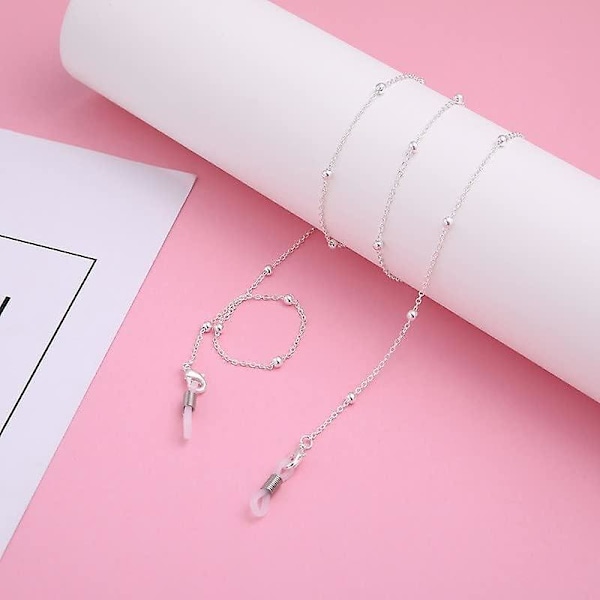 Pärlad Solglasögonkedja Enkel Glasögonkedja Tillbehör Dekorativa Glasögonkedja Kvinnor Och Flickor (silver), One Size