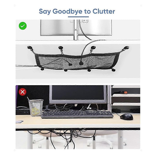Kabelstyring Net Kit Under Desk, Kapacitet Kabel Organizer Net Under Desk, Fleksibel Polyester Mesh