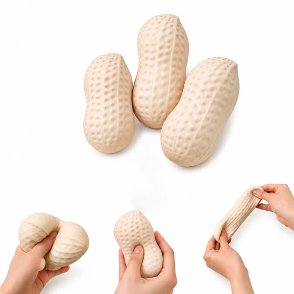 3-pack beige simulerade jordnöts-squishy-leksaker, mjuka långsamt återfjädrande stresslindrande fidget-leksaker för klämavslappning