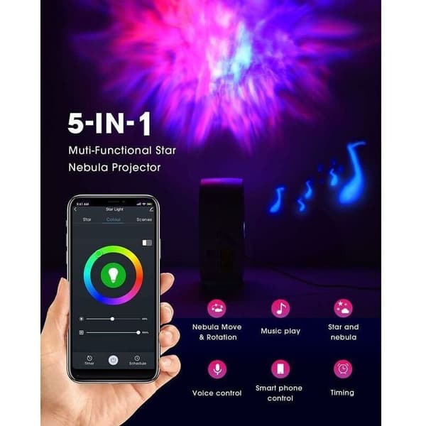 LED Alexa Starry Sky Projector. Smart Starry Sky Projector Galaxy Night Light Dimbar/Stemmekontroll/WiFi-tilkobling/Timer Soveromsdekor Gave (Hvit)