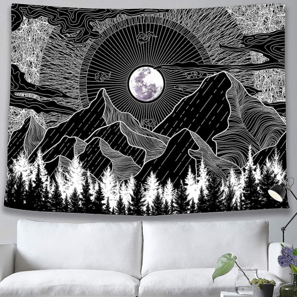 Mustavalkoinen kuvakudos Seinään ripustettava makuuhuoneen makuusalin sisustus, Trippy Night Sky Esteettinen Viileä pieni kuvakudos, Pilvitaivas Metsä Luonto vuoristoseinätappi