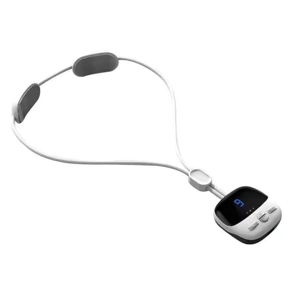 Grå bærbar nakkemassager med varmeterapi og puls