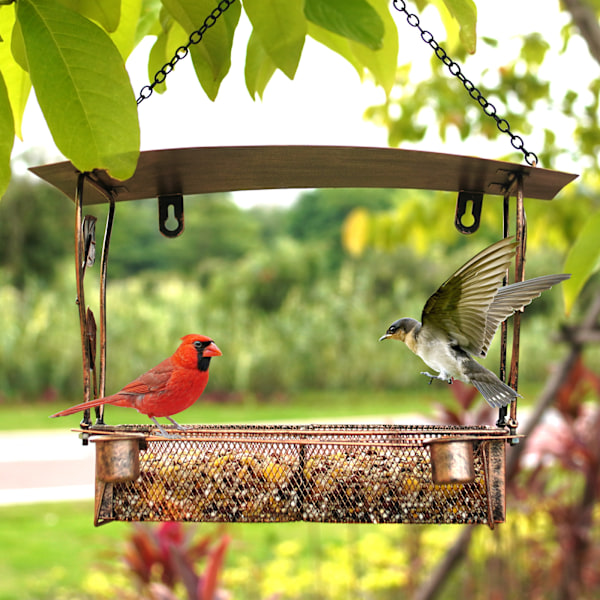 Metallinen riippuva lintulauta Ulkona Hummingbird-lintulauta Antikki pronssi Taottu rauta Monitoiminen lintulauta