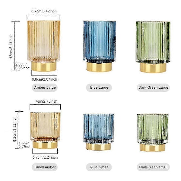 Stripete glassbeholder med kant for sminkekoster, øyenbrynsbeholder, kopp, pennholder, vase, stor kapasitet, dekorasjon til sminkebord, blå/S