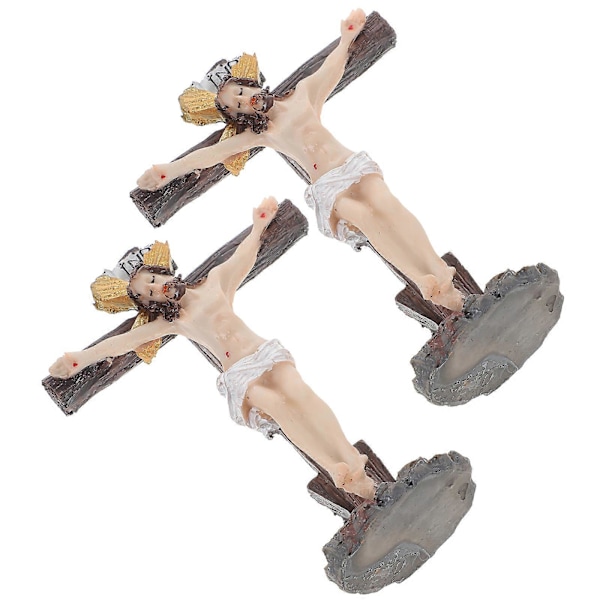 2 st Jesus Kristus Kors Staty Jesus Bärande Kors Harts Figurin Jesus Dekor för Sovrum