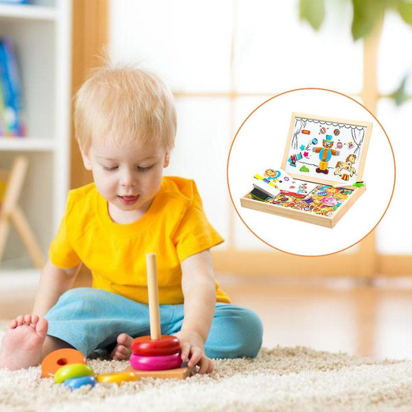 Træ pædagogisk legetøj til børn Magnetplade Puslespil Fødselsdagsgave Circus