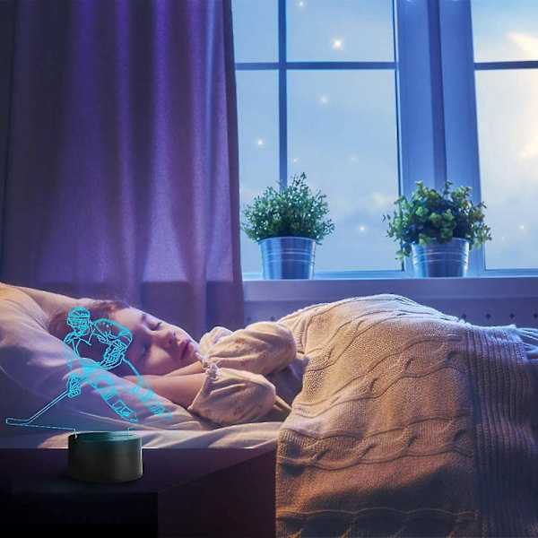 Hockey Spiller 3D Lampe Natlampe Med Fjernbetjening & Berøringskontrol, Flere Farver & Blinkende Tilstande Og Justerbar Lysstyrke -a05