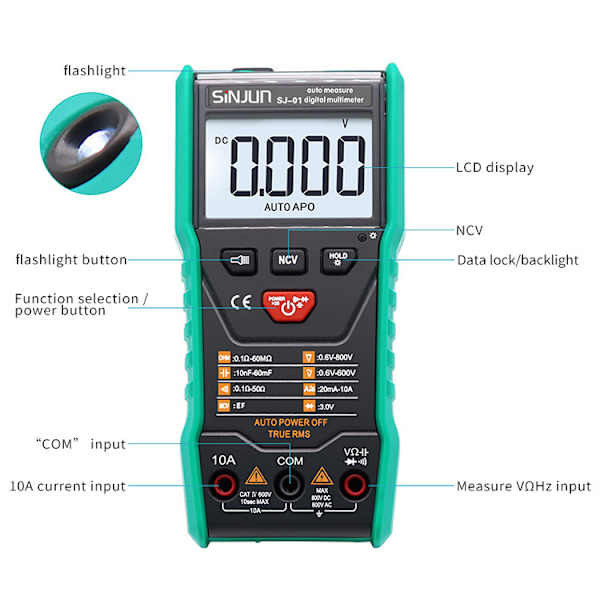 Smart Multimeter SJ-01 Automatisk Identifikasjon Multimeter Multifunksjonelt Multimeter