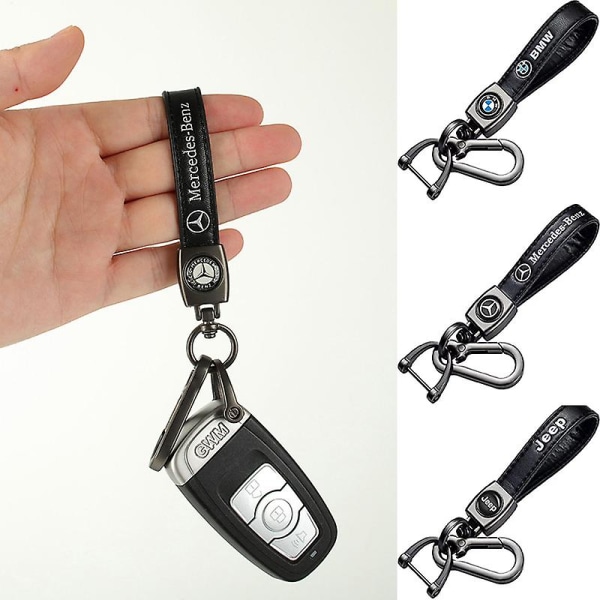 Læder nøglering krog nøgle vedhæng med bilmærke logo fjederspænde & ring kompatibel med hovedbil splinterny