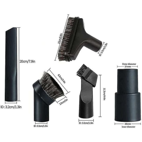 Sett med 5 tilbehør til støvsuger med 35 mm til 32 mm slangeadapter
