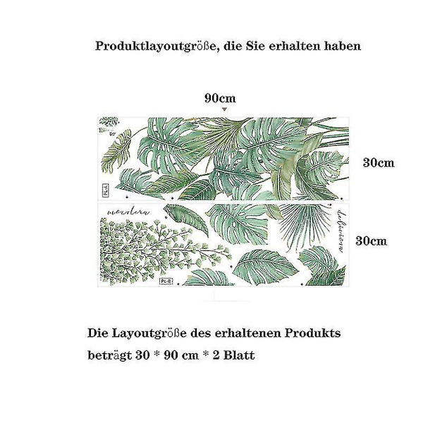 Gröna Växtväggdekaler - Tropiska Löv Väggdekaler För Sovrum, Vardagsrum, Matrum