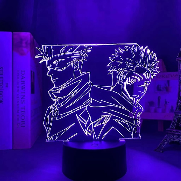 SBSG 3D Illusion Jujutsu Kaisen LED Animelampa 16 Färgförändringar Fjärrkontroll Skrivbordsnattlampa (Ryomen Sukuna)