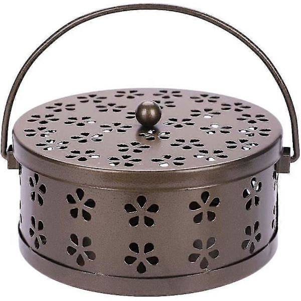 Klassisk Myggespiralholder Røg Røgelseholder Bærbar Censer Metal Tilbageflydende Røgelsebrænder Trækulsovn Med Håndtag Dæk Myggespiralboks Beholder
