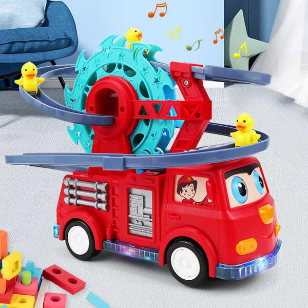 Sähköinen paloauto kuorma-autolelu Joustava ankanpoikanen telapyörä Liuku rakennusautolelu lapsille pojille tytöille lelulahja