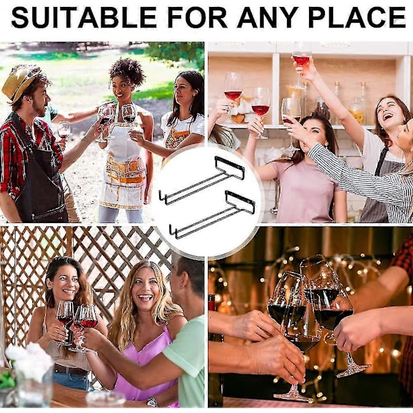 Vinglashållare, 2 st Stjälk Glashållare Med Skruvar, Hängande Hållbar Metall Vinglasställ Passar 4 Glas För Kök, Bar, Restaurang, Svart