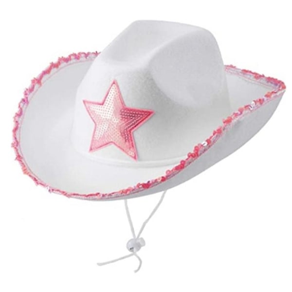 Nyhed hvid filt pailletter stjerne cowgirl hat cowboy hat retro justerbar jazz top hat udendørs halloween julekostume hat