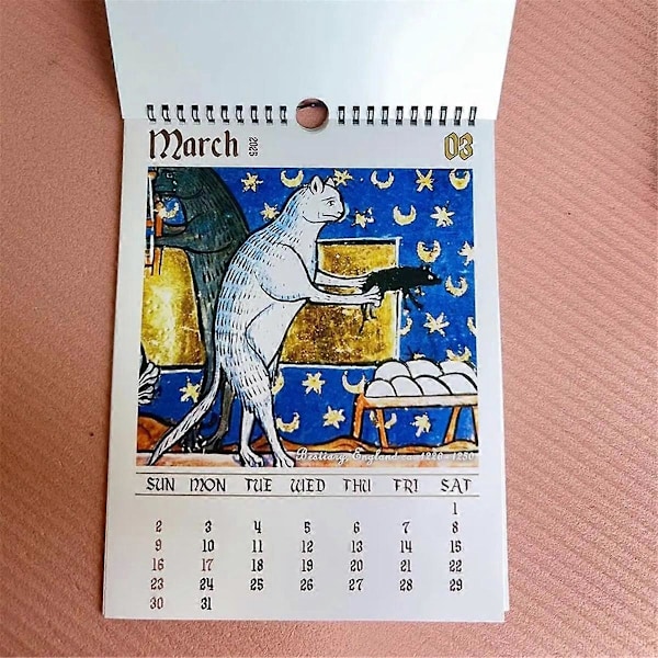 3-pak Middelalder Kat/Hund Kalender 2025 Sær Middelalder Kat Vægkalender 2025 Grim Middelalder Kat Kalender 12 Måneder