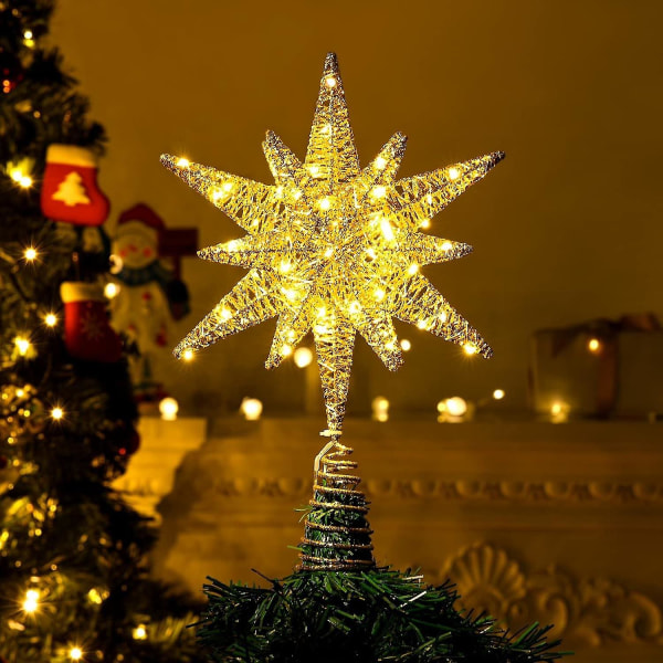 60 stk led lys metal stjerne top juletræ 3d stjerne form træ top juletræ  dekoration guld 01f1 | Fyndiq