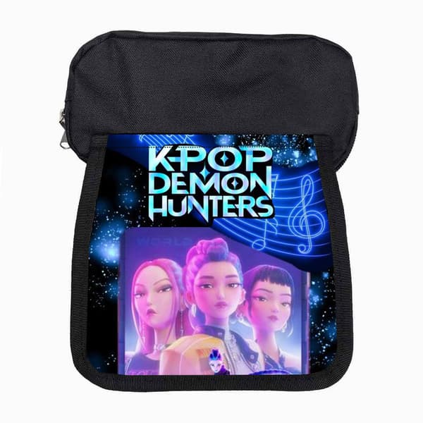 Kpop Huntrix tecknad dubbeldragkedja pennfodral, stor kapacitet studentpennfodral