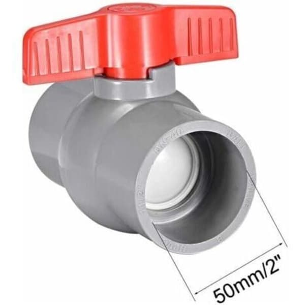 50 mm PVC kuleventil, limforbindelse, T-håndtak for strømningskontroll, pakke med 2
