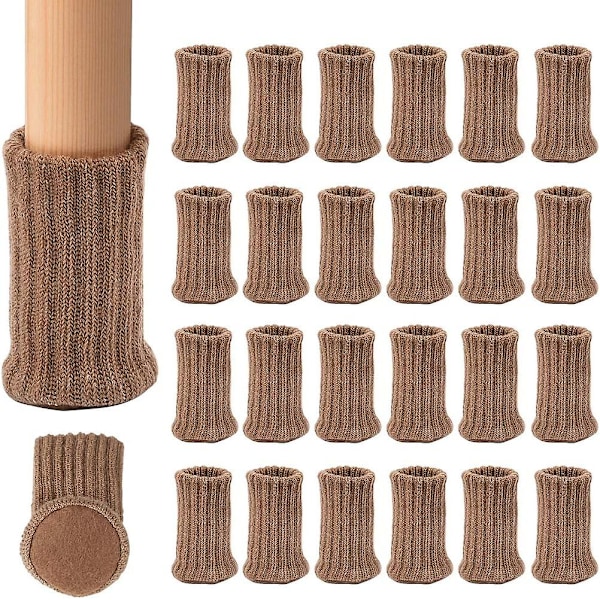 Stickade Stolsbensöverdrag Elastiska Möbelstrumpor Set Trägolvskydd, Ljusbrun, 24-pack