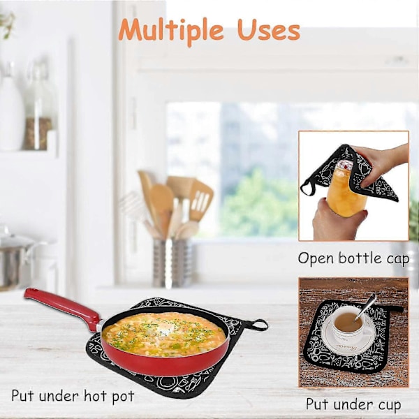 Ovn Handske Og Grydeholder Sæt, Varmebestandig 1 Handske Og 2 Grydeholdere Køkken Madlavning Bagning Grill 3 Stykker (sort)