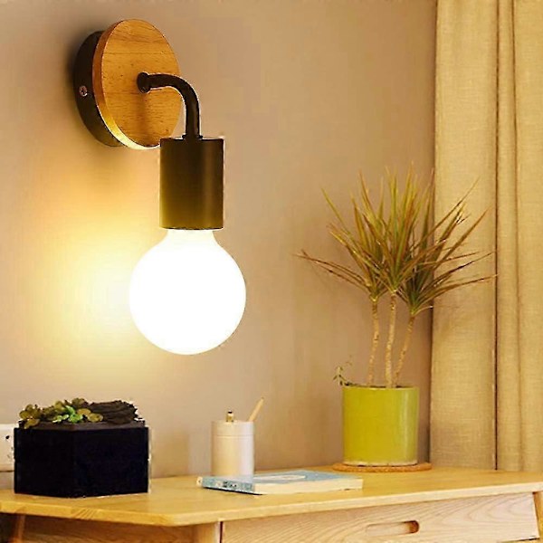 Moderne E27 Edison Vegglampe, Samtids Metall Loft LED Trevegglampe, Vegglamper for Sengbord, Hjem, Cafe, Bar, Gang, Spisestue, Stue, Varmt Gult