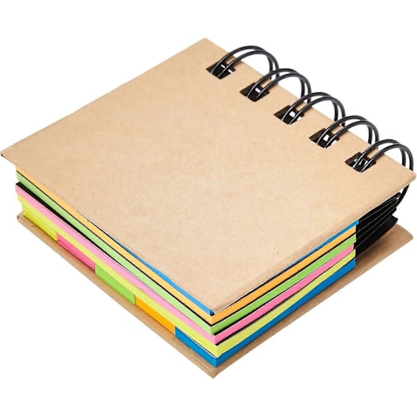 Klibbiga Anteckningsblock Multi Memo Anteckningsbok Portfölj, 5 Färger, Brun, 7 x 7,5 x 2,3 cm