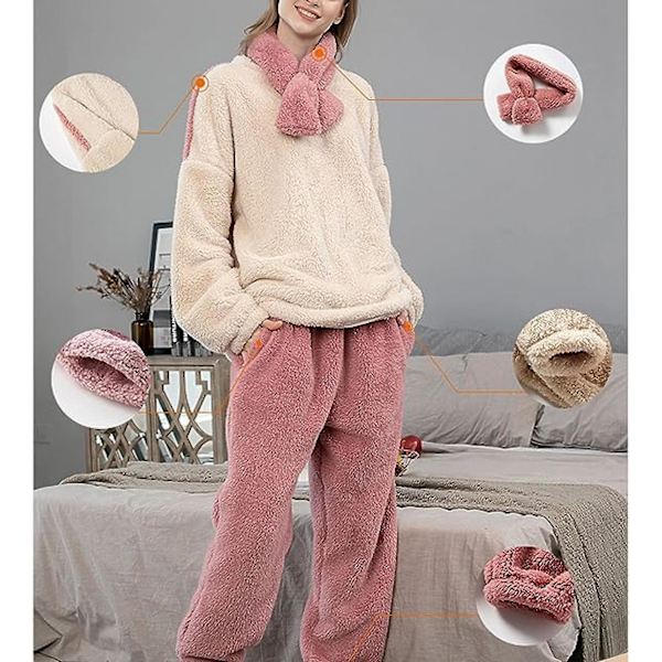 Dames Pyjamasæt Fleece Pyjamas Fluffy Pyjamas til Kvinder Bløde Behagelige Vinter Pjs Sæt - X-Large