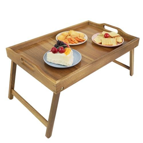 Vikbar soffbricka i bambuträ med stödben, multifunktionellt bärbart picknickbord och serveringsfat