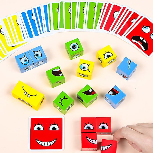 Pedagogiska leksaker för barn Känslor Ändra uttryck Pussel Kubbordsspel