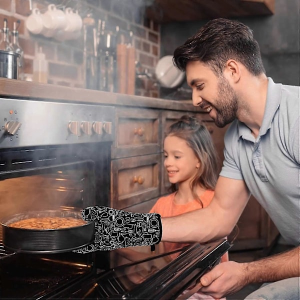 Uuninhanskat ja kattilalappuset, lämmönkestävät 1 hanska ja 2 lappusta keittiön ruoanlaittoon, leivontaan ja grillaukseen 3 osaa (musta)