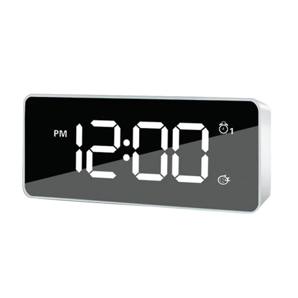 Dubbel USB Digital LED-klocka Snooze Timer Spegel Väckarklocka Bedside Time Vit