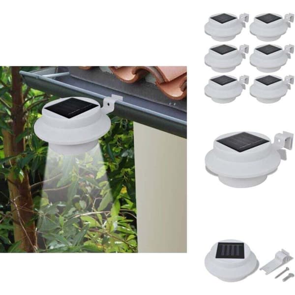 6-pakning solcellelamper for gjerde og takrenne, hvit - Solcellelampe - Utendørsbelysning - LED - Solcellelys - Solcellelampe