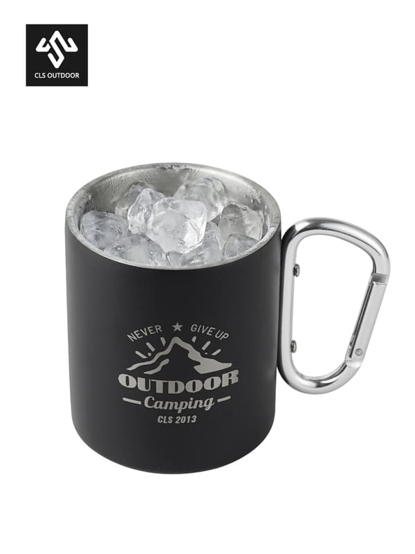 350 ml 304 rostfri campingmugg, lättvikts utomhusmugg med karbinhandtag