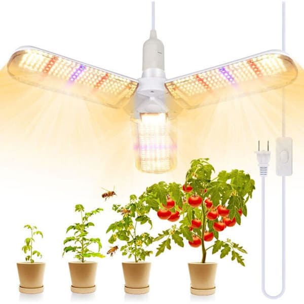 LED vækstlampe 150 W fuldspektrum, foldbar, ideel til indendørs planter, drivhuse og hydroponisk dyrkning, med E27 strømkabel.