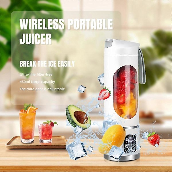 USB Genopladelig Bærbar Blender 8 Blade Mini Isknuser med Digitalt Display 3 Modes Bærbar Bl