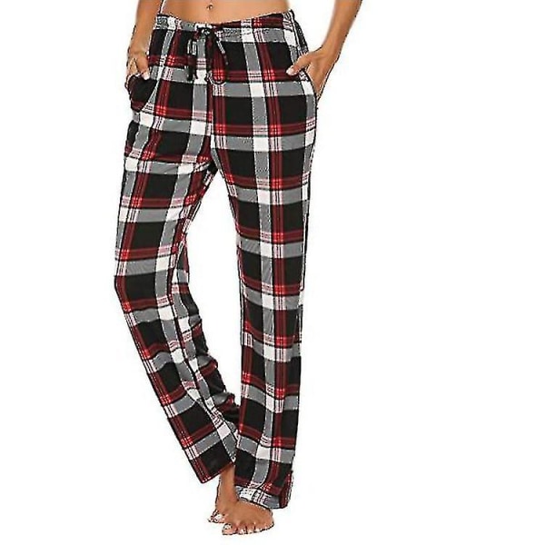 Herre pyjamasbukser med lommer, herre blød flannel plaid pyjamas sovebukser-mxbc svart 40
